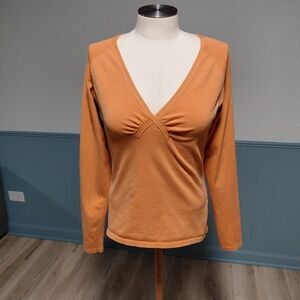 Hugo Boss Pumpkin-Orange V-Neck Long Sleeve Top